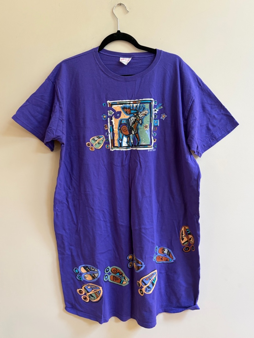Hanes Her Way Polar Graphics Carol Hagan Moose Pattern Cotton Sleep Shirt Dress